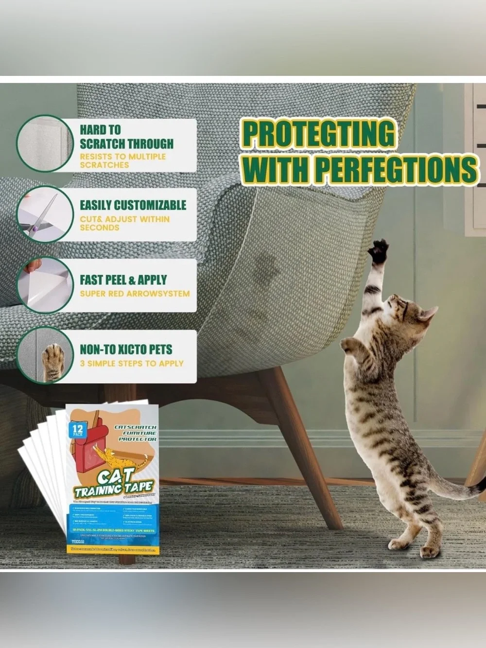 Cat Scratching Board - Cat Scratch Furniture Protector - 12 Pack Double Sided An
